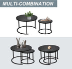 EUROSAKURA Nesting Round Small Coffee Table Place 2 Sets for Living Room Bedroom Apartment Small Rounder Coffee Table Sturdy Stacking Side Tables,Easy Assembly(Black)