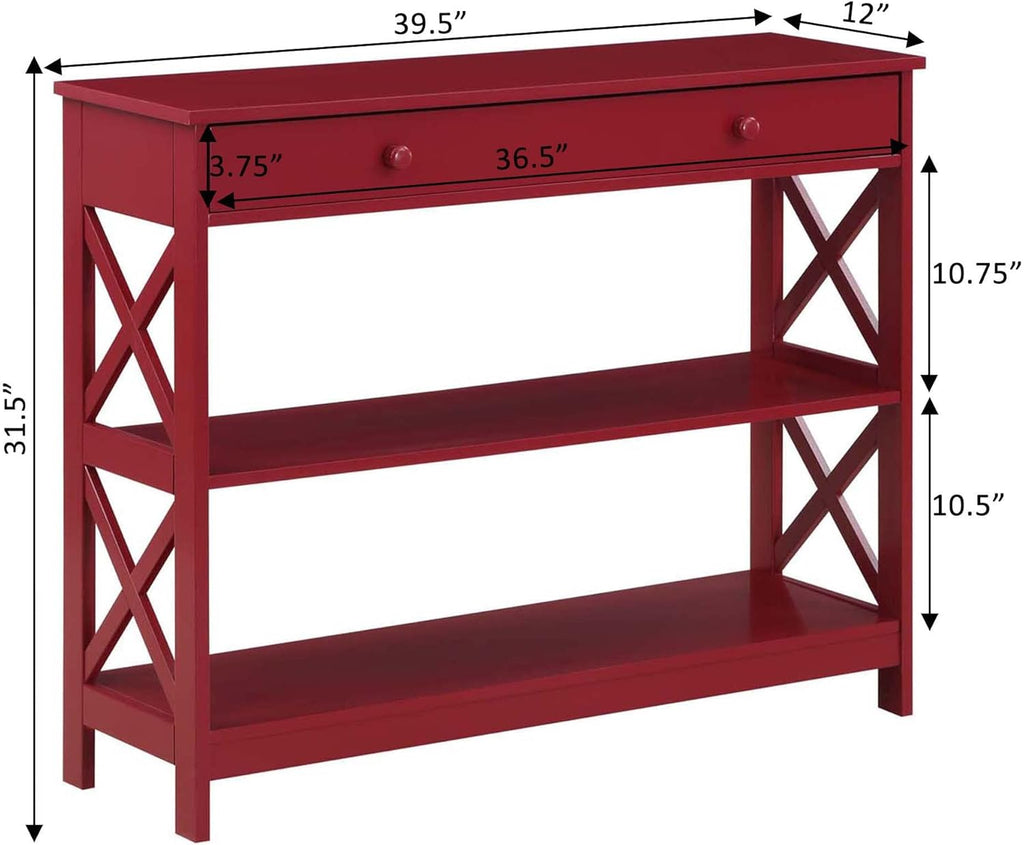 Convenience Concepts Oxford 1 Drawer Console Table with Shelves, Cranberry Red