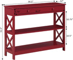 Convenience Concepts Oxford 1 Drawer Console Table with Shelves, Cranberry Red