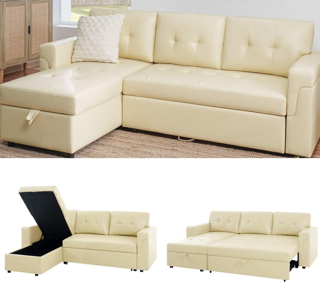 Naomi Home Transform Any Space: Sleeper Sectional Sofa with Convertible Sofa Bed & Inviting Chaise. Find Tranquil Comfort with Stress-Relieving Design & Durable Cushions - Black/Air Leather