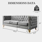 Chesterfield Sofa,Oversized Velvet Sofa Couch,Deep Seat 3 Seater Sofa,Modern Sofa Chair with Button Nailhead,Upholstered Futon Couches,Furniture for Living Room,Bedroom,Office(Grey)