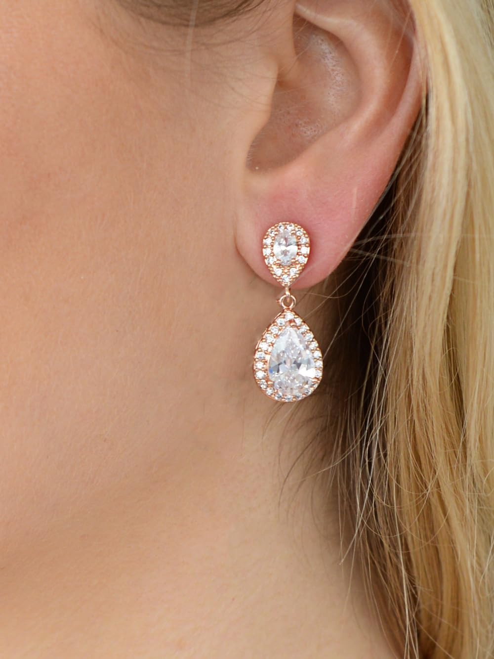 Mariell Cubic Zirconia Crystal Teardrop Dangle Bridal and Wedding Earrings, CZ Jewelry for Brides, Bridesmaids, Homecoming, Prom and Dressy Everyday Wear