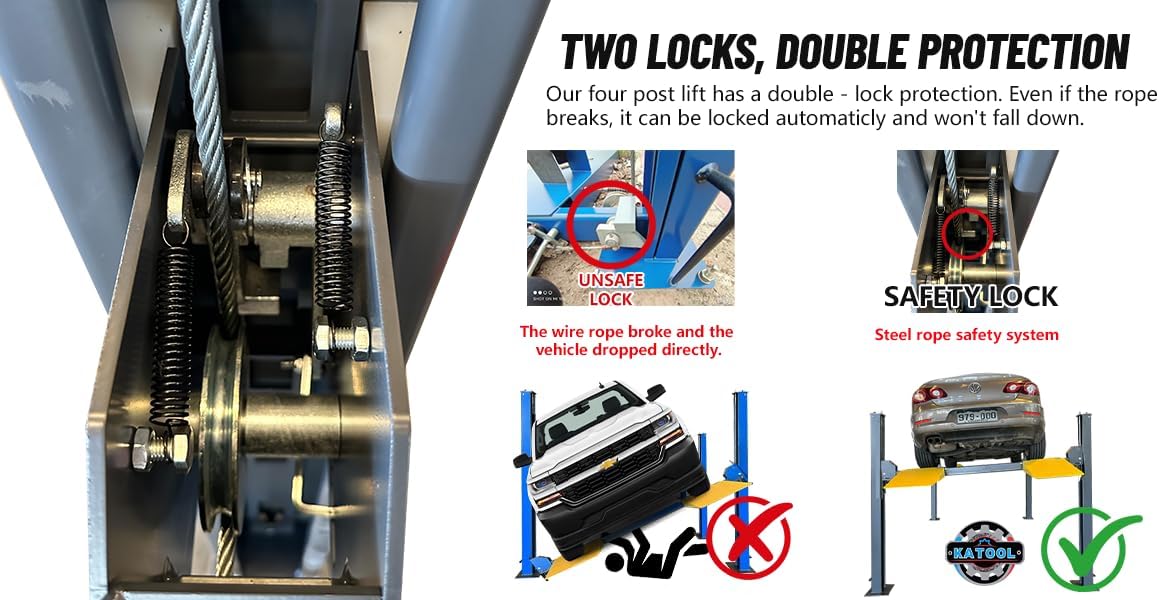 KATOOL 3.0HP 11000Lbs 4 Post Lift 4 Post Parking Service Storage Lift Lifting Height 84 Inch Extra Tall Extra Long Extra Wide 110v Four Post Parking Lift 4-Post Auto Lift Garage Lift Storage