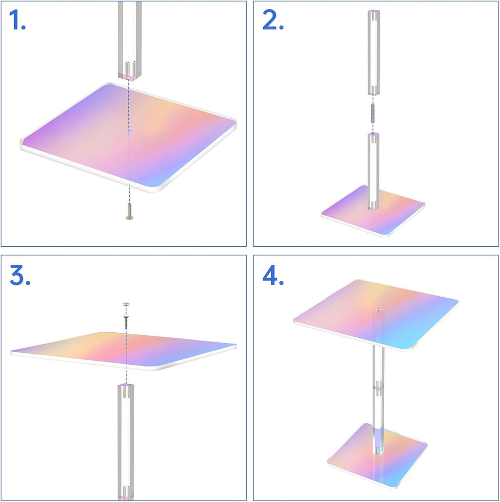 NiHome Square Iridescent Acrylic End Table for Small Spaces, Living Rooms, Bedrooms, Balconies, 0.3-Inch Thick Acrylic Coffee Table with Crystal Clear and Durable Design, 13.3"x13.3"x18.9" (1PC)