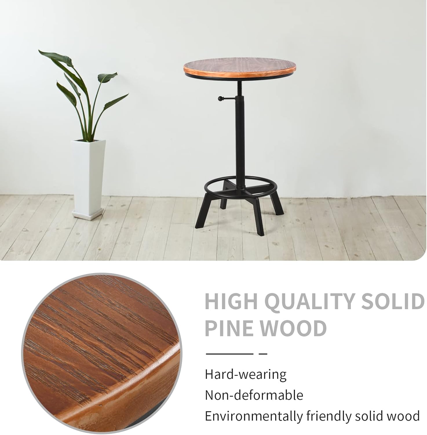 LOKKHAN Adjustable Swivel Bar Table 30"-35.4" Round Wood Tabletop 23.6" Dia, Rustic Industrial Kitchen Dining Living Party Office Coffee Bistro Breakfast Pub Table,Space-Saving