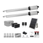 X X-HOUSE C01-L Automatic Gate Opener with Solar Panel & Batteries for Light Duty Dual Swing Gates Up to 330lb 8ft per Arm 12V 40W Electric Gate Opener with 2 Remotes Complete Kit Solar Powered