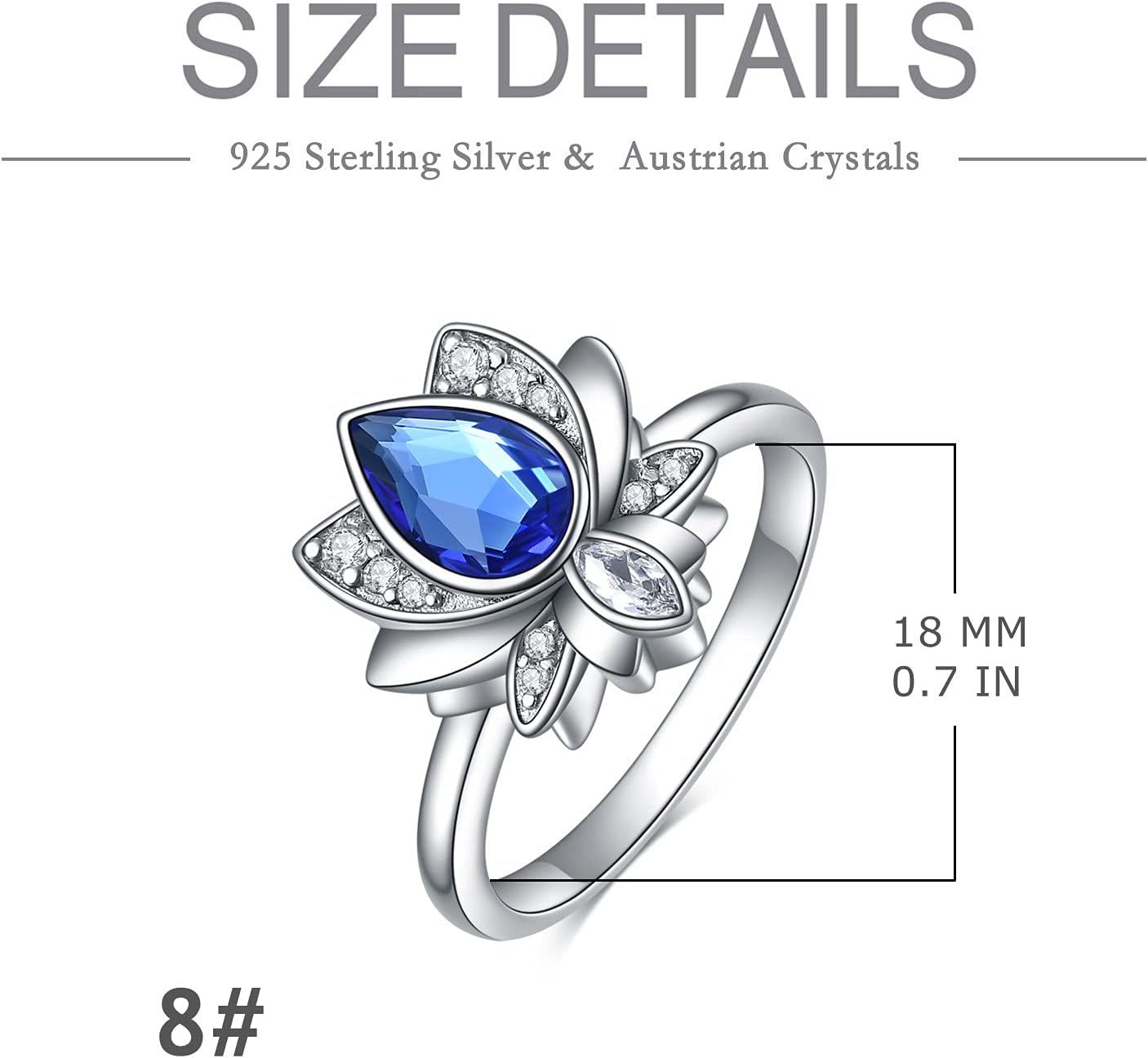 AOBOCO Lotus Urn Ring Jewelry for Ashes for Women Sterling Silver with Sapphire Blue Crystal