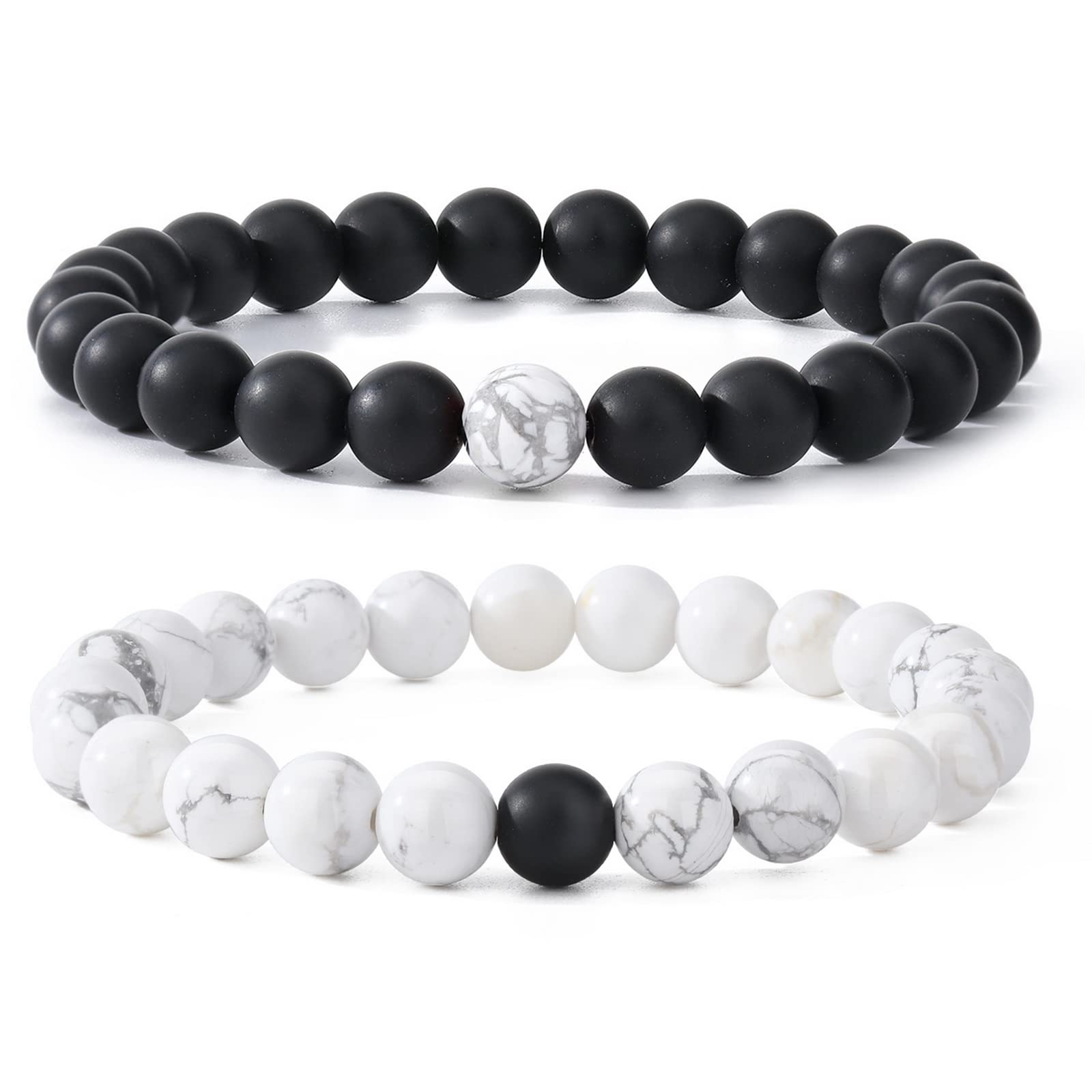 MengPa Mens Beaded Bracelets Couples Matching Bracelet Set Lava Rock Beads for Women Stone Jewelry