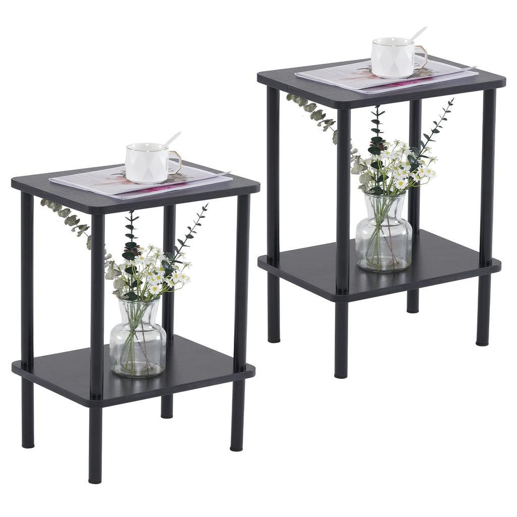 Apicizon 2 Tier End Table, Small Side Table with Solid Wood Legs, Boho Bedside Table with Storage Shelf, Nightstand for Small Spaces, Bedroom, Living Room, Entryway, Farmhouse, Easy Assembly, Natural