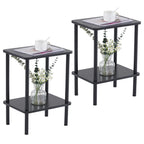 Apicizon 2 Tier End Table, Small Side Table with Solid Wood Legs, Boho Bedside Table with Storage Shelf, Nightstand for Small Spaces, Bedroom, Living Room, Entryway, Farmhouse, Easy Assembly, Natural