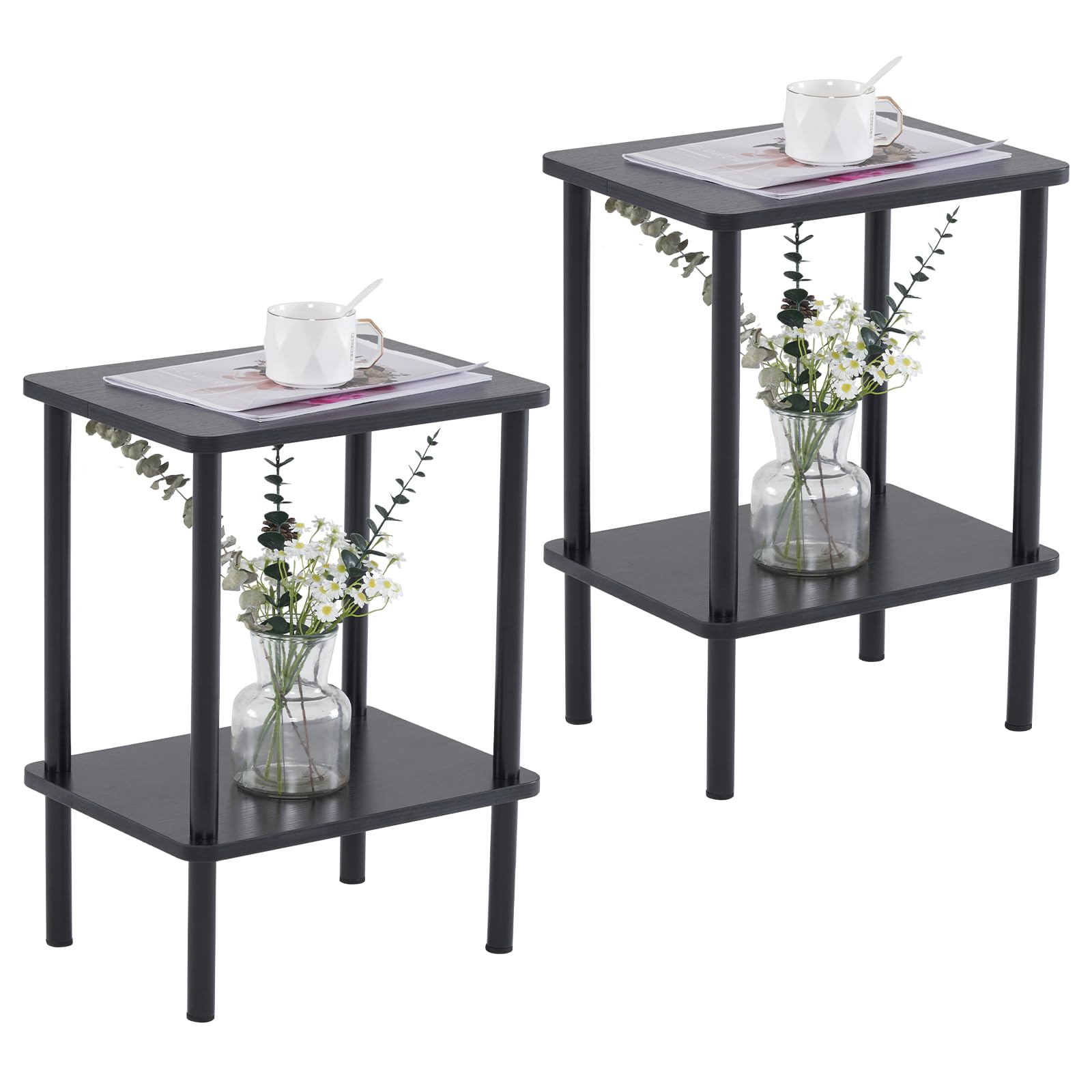Apicizon 2 Tier End Table, Small Side Table with Solid Wood Legs, Boho Bedside Table with Storage Shelf, Nightstand for Small Spaces, Bedroom, Living Room, Entryway, Farmhouse, Easy Assembly, Natural
