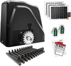 TOPENS DKR1100ST Solar Sliding Gate Opener Rack Drive Automatic Gate Motor for Heavy Driveway Slide Gates Up to 2600 Pounds, Electric Gate Operator Battery Powered with Solar Panel Remote Control Kit