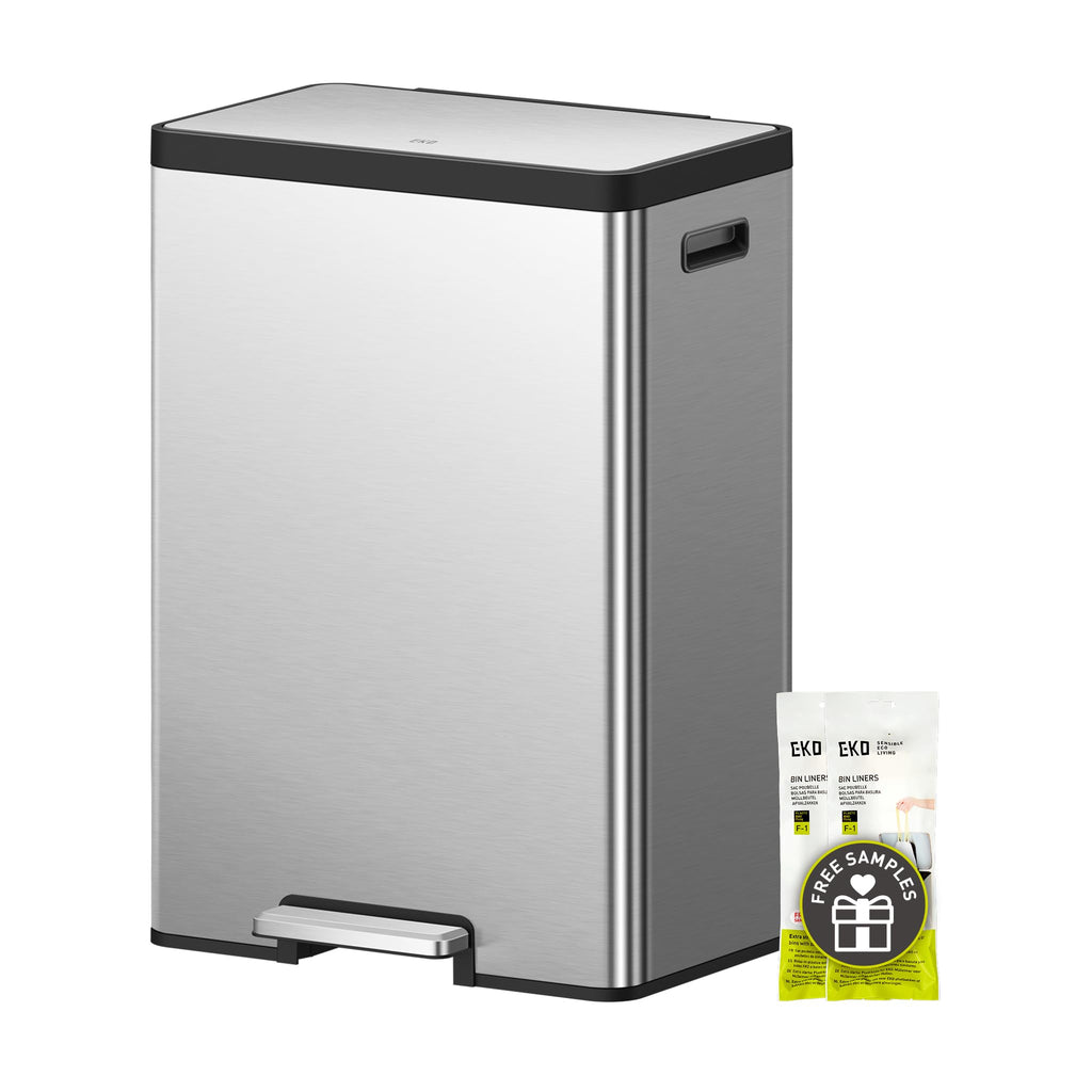 EKO EcoCasa II 36L+24L Dual Trash Can with Recycle Bin, Stainless Steel Garbage Can with Lid, Deodorizer Compartment, Odor-Proof and Fingerprint Resistant