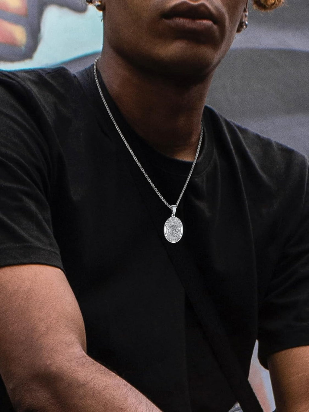 U7 St. Michael Necklace for Men Women Stainless Steel/18K Gold Plated Biblical Archangel Medal Round/Oval/Shield Patron Saint Christopher/Michael Pendant with 22" Box Chain