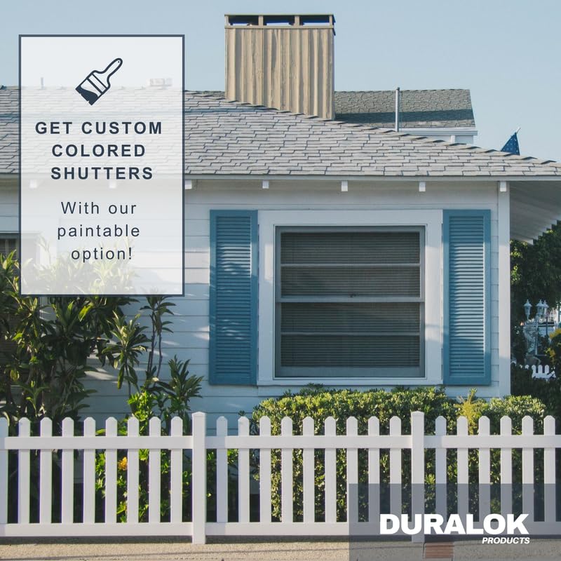 Duralok Vinyl Exterior Shutters | One Pair | Joined Board and Batten Five Vertical Boards Window Shutters | 17.5" x 64" | Primed/Paintable | Simple Installation + Hardware Included | Made in The US