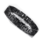 Urban Jewelry Stunning Solid Tungsten Link Bracelet for Men Polished Link, Puzzle, Ceramic Style (Silver, Black, 18K Gold Plated Option)
