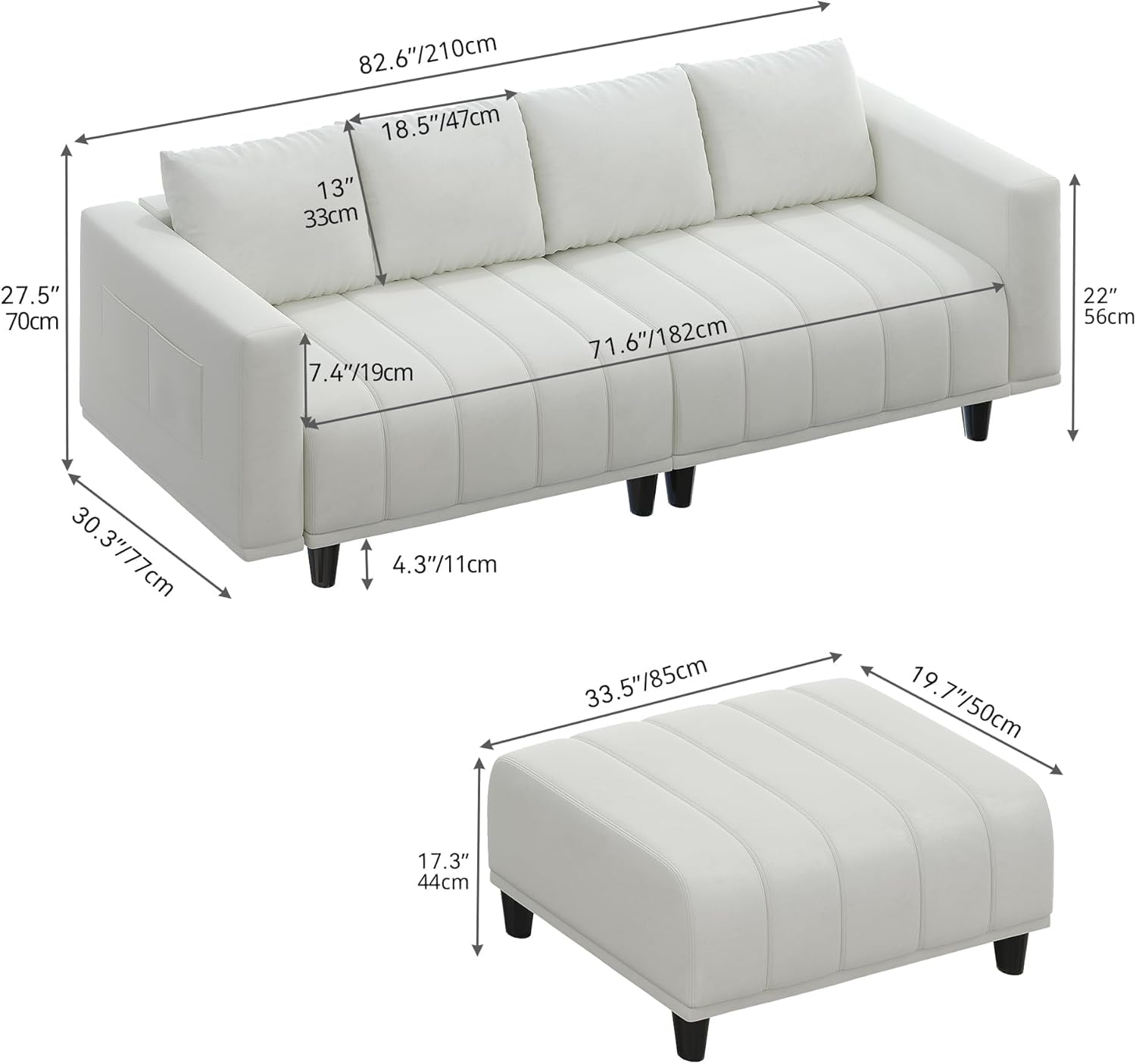 YITAHOME Sectional Sofa with Ottoman, L Shaped Couch Velvet Comfy Modern Sofa 3 Seater Cloud Couch with USB & Type-C Ports for Living Room Apartment, Beige