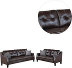 Poundex Faux Leather 2-Piece Set with Accent Pillows Sofas, Dark Brown