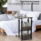 Hadulcet C Shaped Side Table Adjustable, Height Adjustable C Table with Wheels and Storage Shelves for Couch Bed Recliner Dark Grey