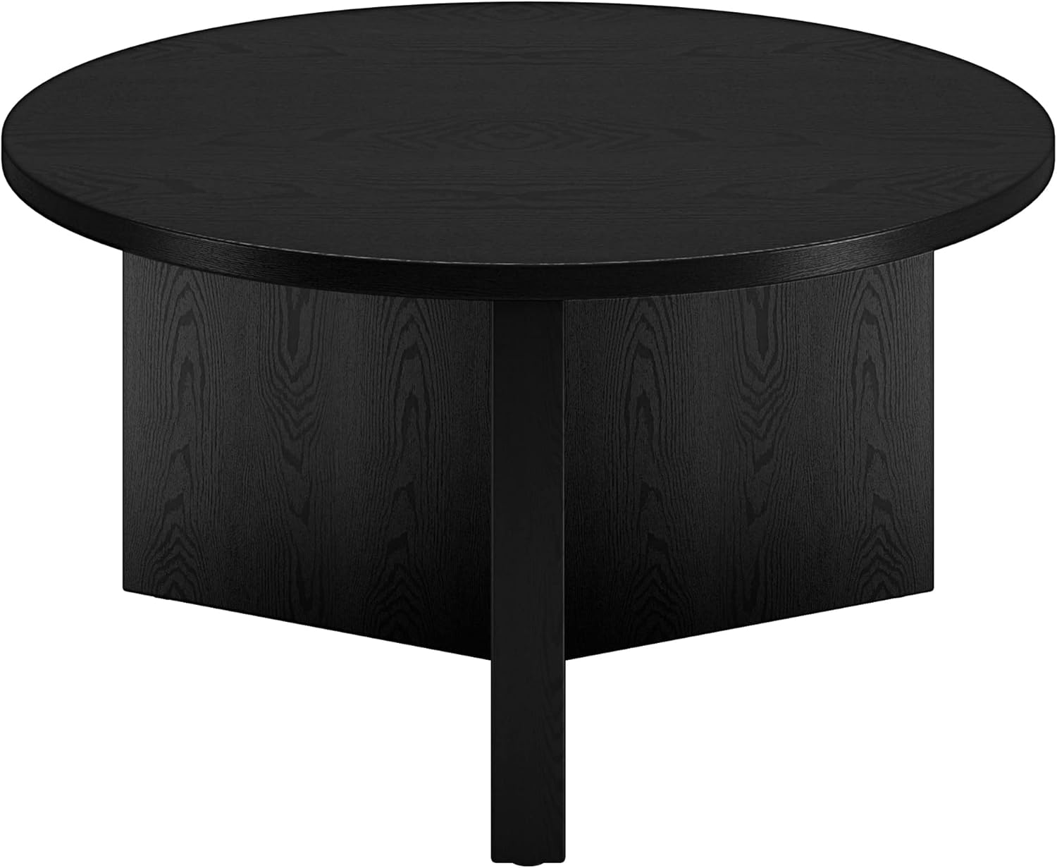 Henn&Hart 32" Wide Round Coffee Table in Black Grain, for Home, Living Room, Bedroom, Entertainment or Office