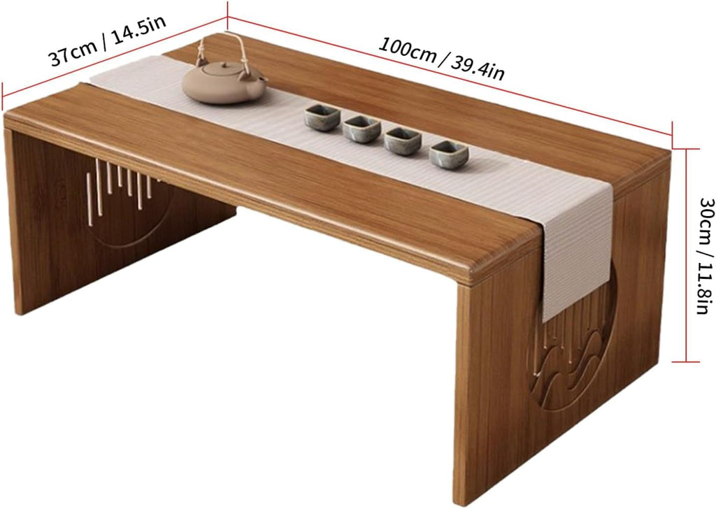 Japanese Folding Coffee Table, Foldable Low Coffee Tables, Bamboo Floor Table Desk for Sitting on The Floor, No Assembly, Portable Living Coffee Table (39.4 Inch)