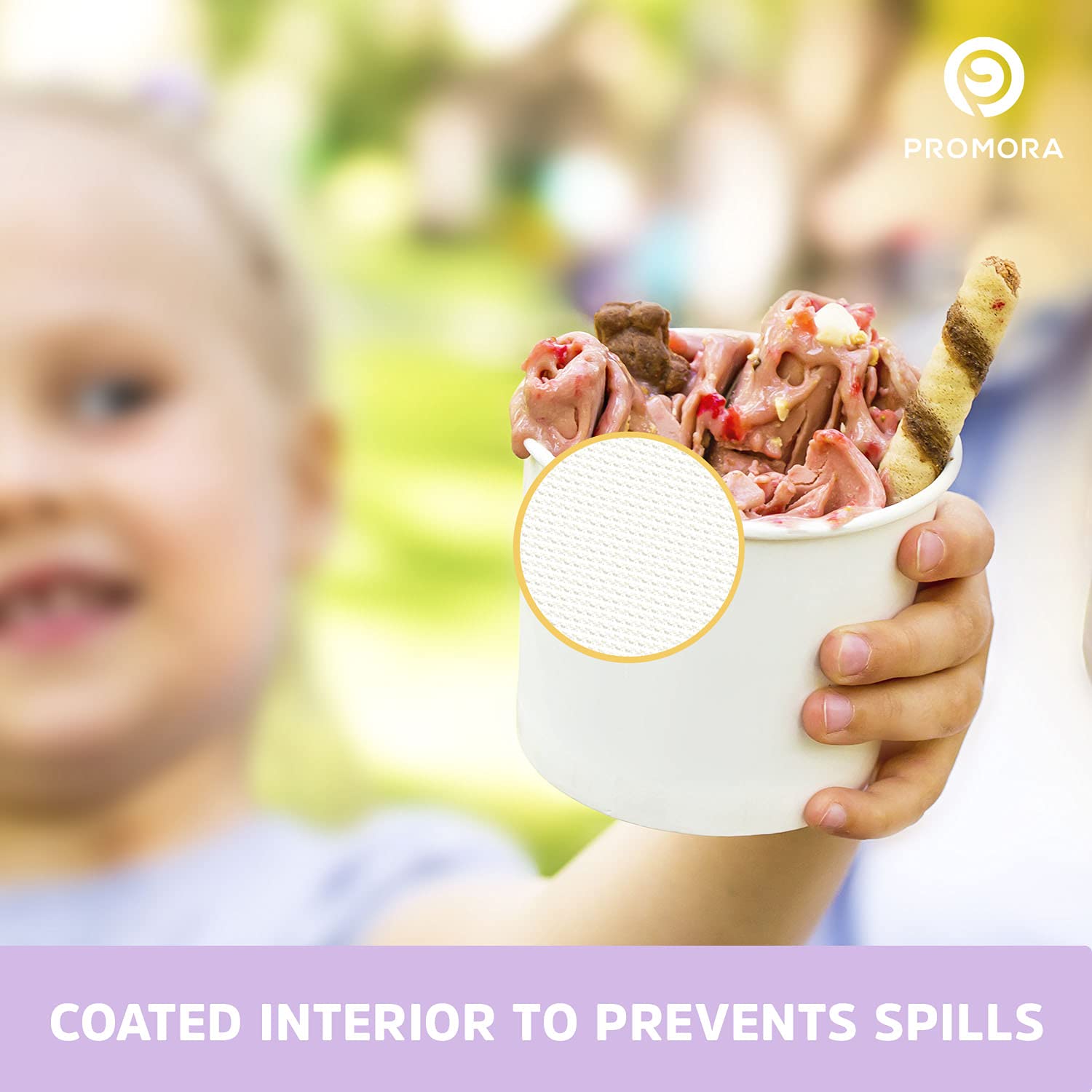 Vasos de papel para helado Promora de 12oz desechables 50 unidades + cucharas, tazones para sopa caliente/postre con cucharas, perfectos para comida caliente y fría, tazones desechables para sopa, tazones para helado, yogur congelado (blanco 12oz)