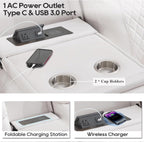 Power Recliner Sofa Set for Living Room, 3 Seater Faux Leather Reclining Couch Sofa, Home Theater Love seat Sets with Bass Speaker, Loveseat Recliner with Cup Holder, USB Port, LED Lights, White