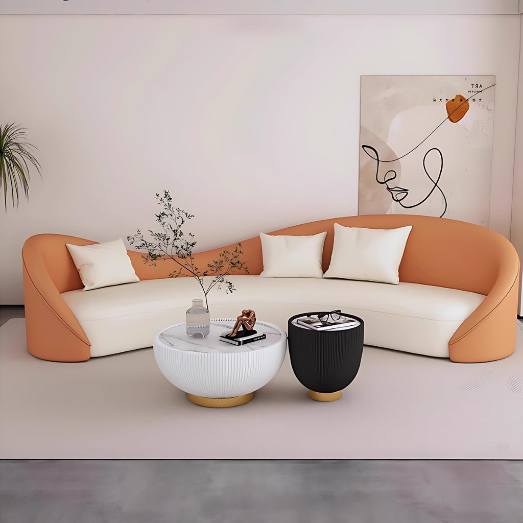 Couch Sets - Modern Curved Sectional Sofa Set with Chair, Stylish Sectional Couches with Coffee Table for Living Room, Office, Lounge, and Reception Areas (Orange Sofa-2 Sofa Chair, 78IN)