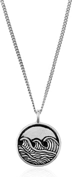 Made by Nami Mens Silver Necklace with Pendant Handmade 23" Surfer Cuban Link Chain with Stainless Steel Pendant Premium Jewelry Gift for Him