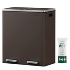 SONGMICS Trash Can, 2 x 8 Gallon (2 x 30 L) Garbage Can for Kitchen, with 15 Trash Bags, 2 Compartments, Plastic Inner Buckets and Hinged Lids, Airtight, Silver and Black ULTB60NL