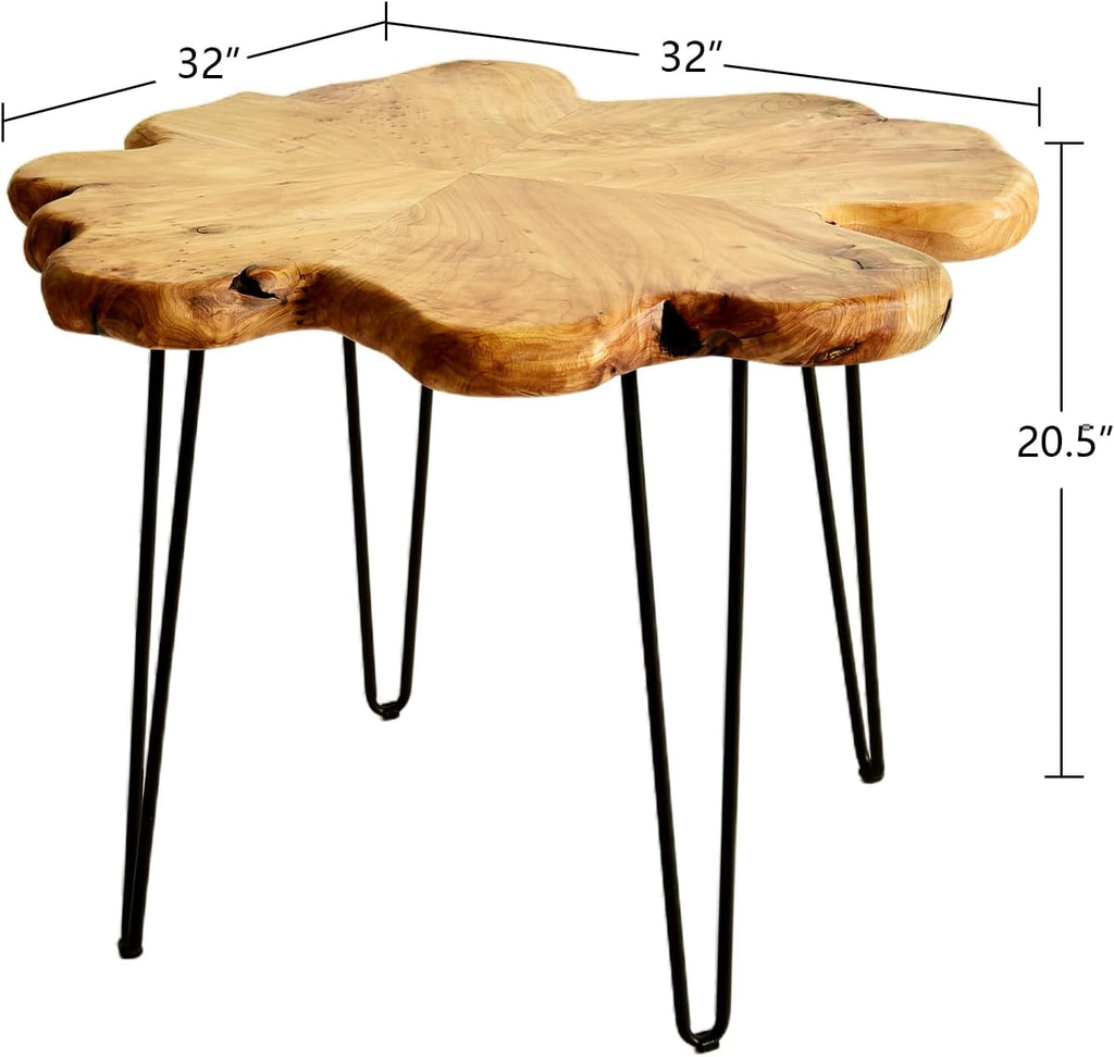 WELLAND Live Edge Cedar Coffee Table 32" W x 32" D x 20.5" H Rustic Round Table for Living Room, Patio, Bedroom, Home Office