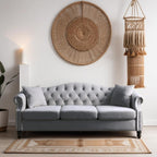 79" Chesterfield Velvet 3-Seater Sofa for Living Room,Tufted Couch with Rolled Arms Nailhead and Two Pillows for Living Room, Bedroom