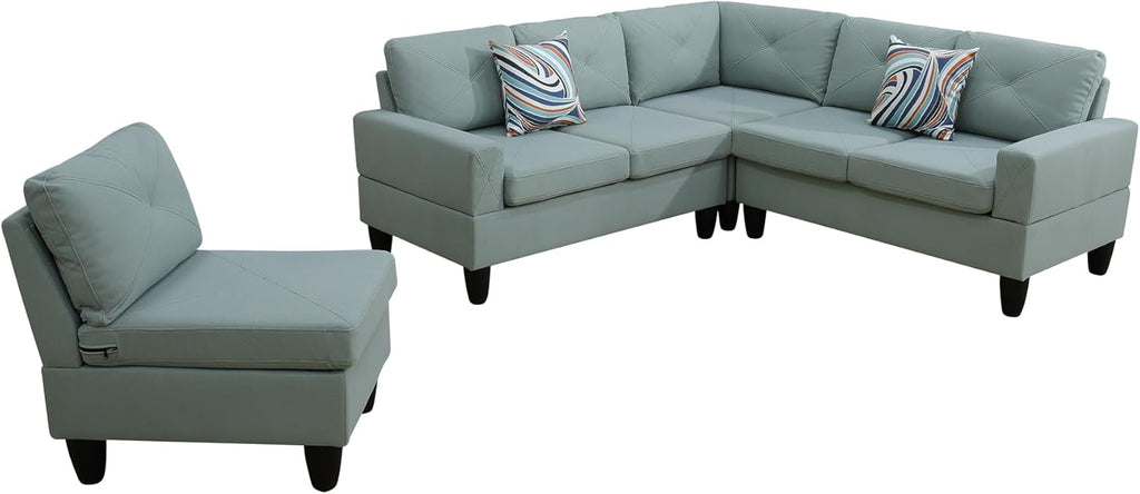 Ball & Cast Calico 4-Piece Couch Living Room Couch Set with Sofa and Loveseat,Modular L Shaped Sectional Couches w/Free Combination and Wood Frame,Furniture for Apartment,Studio,Office,Pale Green