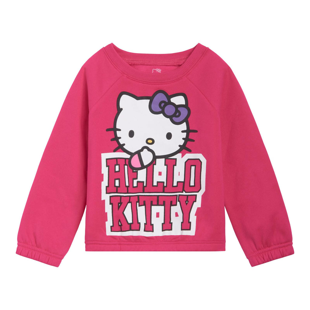 Hello Kitty Big Girls Fleece Boxy Sweatshirt Crop Top and Flare Pants Outfit Set Fuchsia 10-12