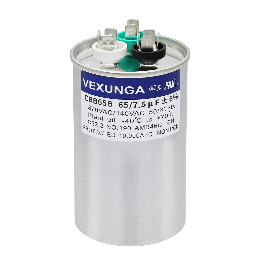 45/5 uF 45+5 MFD 370V or 440V Dual Run Start Round A/C Capacitor 45 5 uF 370 440 Volt VAC CBB65B Air Conditioner Capacitors for AC Unit Fan Motor Start or Heat Pump or Condenser Straight Cool