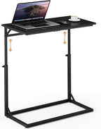 Vagusicc C Shaped End Table, 33"Tall Side Table for Couch, C-Table Sofa Table Adjustable Height Side Table, Large Surface Slide Under Couch Table, Coffee Table TV Tray for Living Room, Bedroom, Black