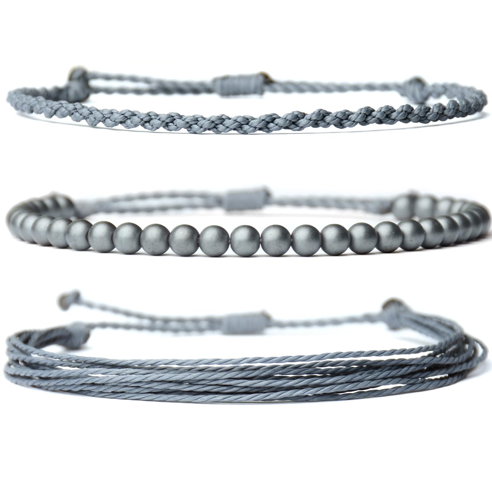 Handmade Natural Stone Beaded Healing Bracelet Gift for Men Adjustable Rope String Bracelet (Lava Rock, Adjustable)