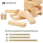 ApudArmis 60 PCS Giant Tumble Tower, (Stack up to 5Ft) Pine Wooden Stacking Timber Game with 1 Dice Set - Classic Block Giant Outdoor Game for Teens Adults Family