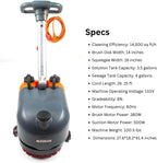 RT15AC 14“ Walk Behind Floor Scrubber Dryer Machine for Industrial Commercial Use, 4-Gal Tank, 26-ft Power Cord