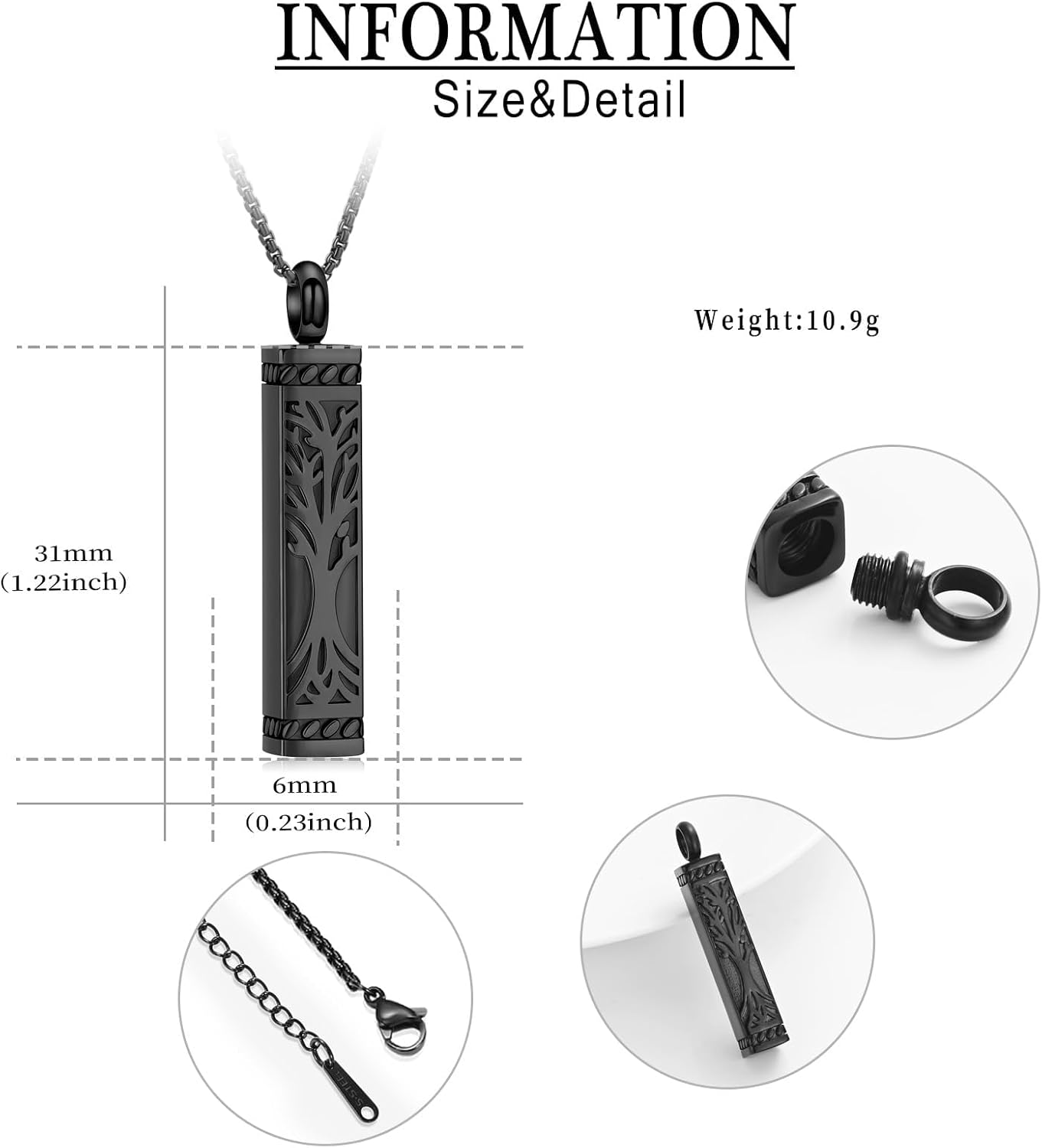 Imrsanl Tree of Life Urn Necklace for Men Women Bar Cremation Jewelry for Ashes Keepsake Ashes Necklace Pendent