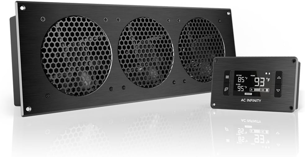 AC Infinity AIRPLATE T9, Quiet Cooling Fan System 18" with Thermostat Control, for Home Theater AV Cabinets
