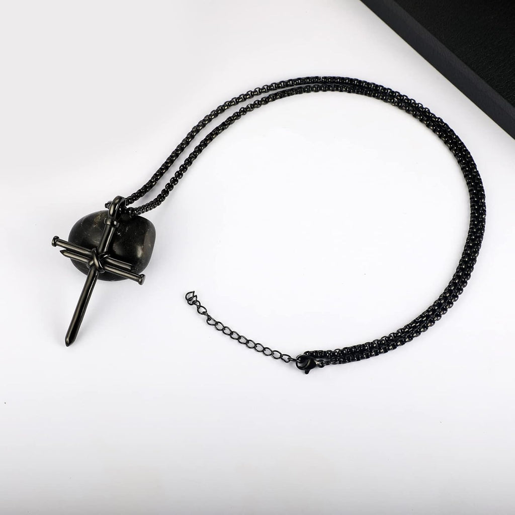 Nail Cross Necklace for Men Stainless Steel Chain 24inch 3 Nails Jesus Cross Pendant Christian Gifts for Dad 3 Colors