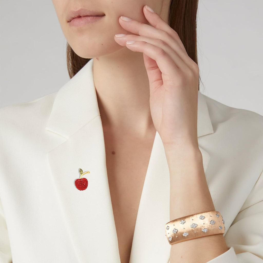 Fruit Brooch Austrian Crystal Rhinestone Brooch 18K Gold Plated Birthstone Lapel Pin Jewelry Birthday Gifts for Women Men