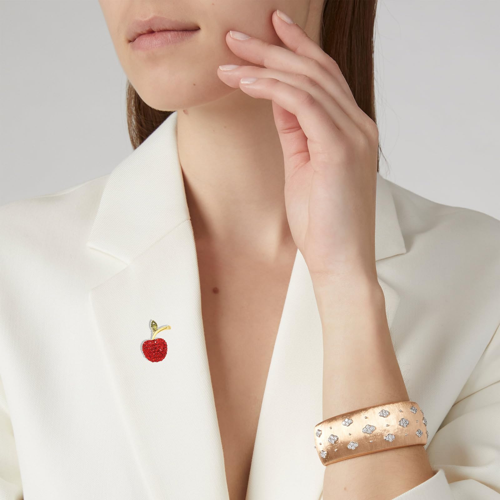 Fruit Brooch Austrian Crystal Rhinestone Brooch 18K Gold Plated Birthstone Lapel Pin Jewelry Birthday Gifts for Women Men