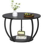 GreenForest Round Coffee Table with 2-Tier Open Storage, 27.6 inch Small Circle Coffee Tables with Adjustable Feet, Modern Mini Center Table for Small Living Room, Grey Wash