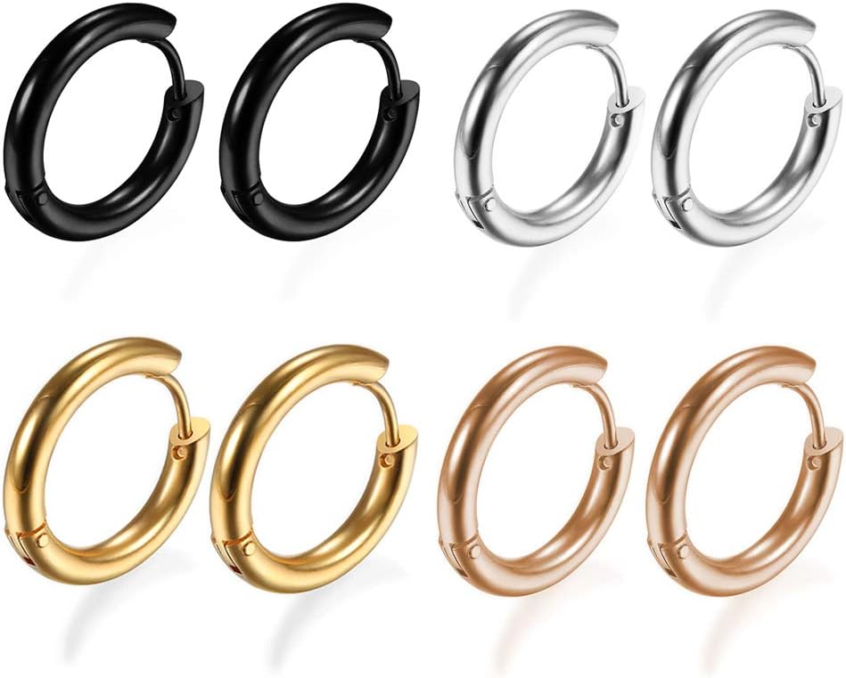 316L Surgical Stainless Steel Huggie Hoop Earrings 6mm 8mm 10mm 11mm 12mm 14mm Hypoallergenic Earrings Hoop Cartilage Helix Lobes Hinged Sleeper Earrings For Men Women