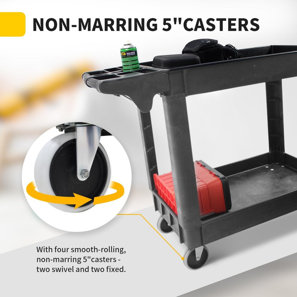 MaxWorks 80855 500-lb Utility Service PP Cart With Two Trays and Wheels 30 Inch X 16 Inch Overall Dimensions