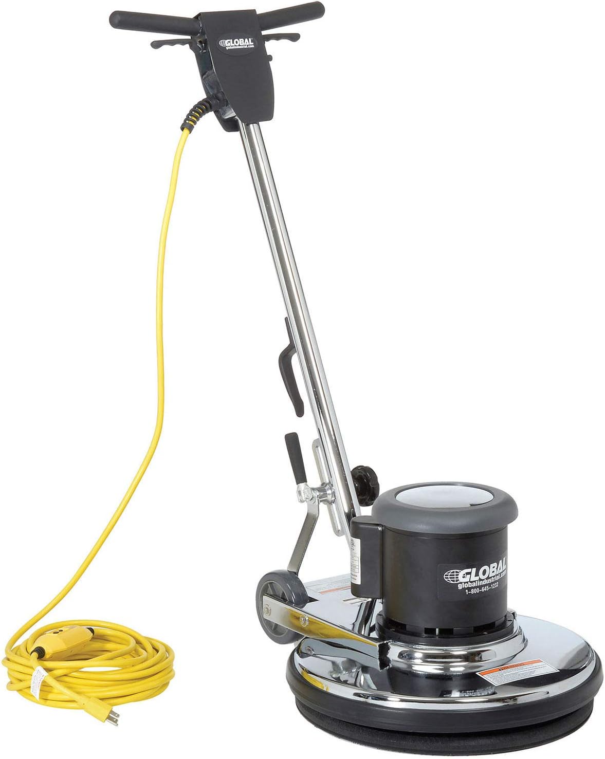 Global Industrial Corded Low Speed Floor Machine, 20" Cleaning Path, Durable Stainless Steel Construction, Heavy-Duty 1.5 HP Motor, 50'L Safety GFCI Power Cord