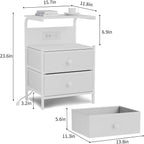 Nightstand with Charging Station and LED Lights, Side Table with 2 Fabric Drawers, Bedroom Nightstand, 3 Tier Storage Coffee Table, Living Room (1, White)