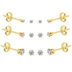 6-10 Pairs Tiny Women's Stainless Steel Round Clear Cubic Zirconia Stud Earrings, Hypoallergenic Surgical Steel Earrings Set, 2mm 3mm 4mm CZ,